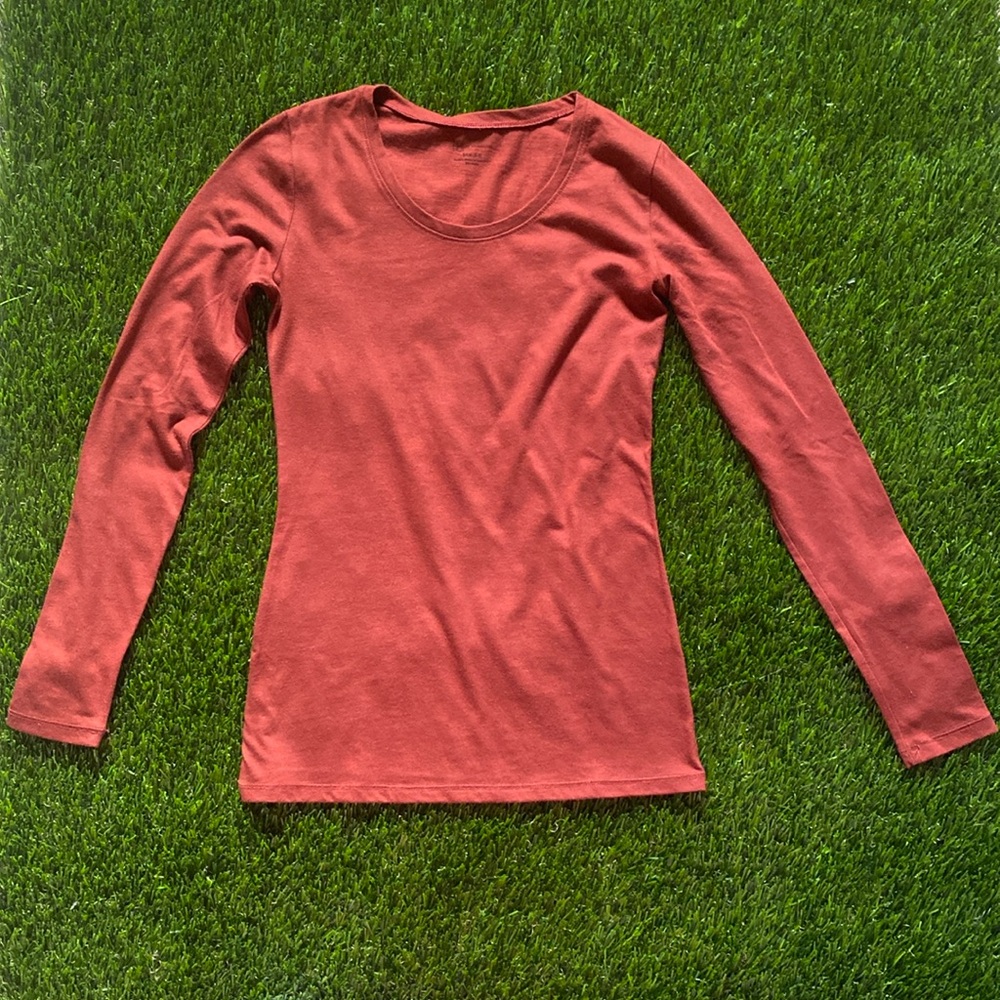 Brown (terracota) so it’s more red-brown 😜long T-shirt. Like new.